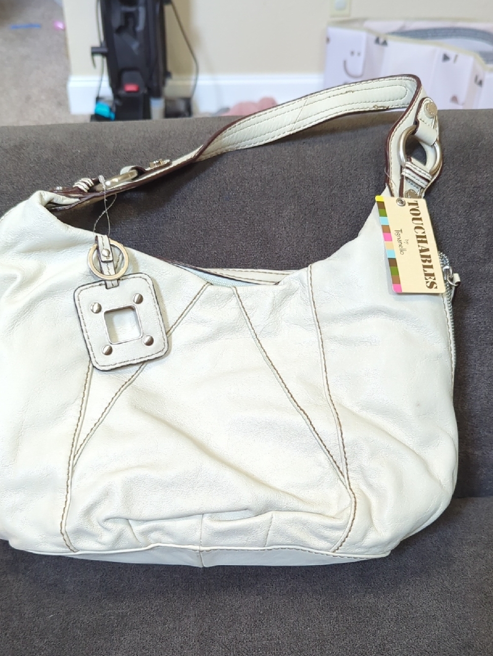 Tignanello Touchable Cream Shoulder Bag with Decorative Hardware